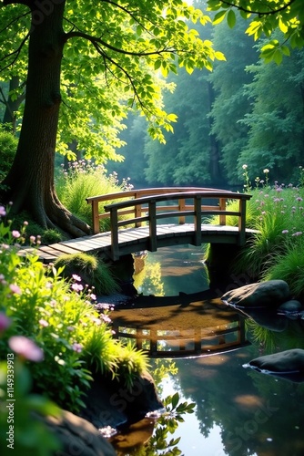 A small wooden bridge over a babbling brook in the Eifgenbachtal, bridge, small-bridge, eifgenbachtal photo