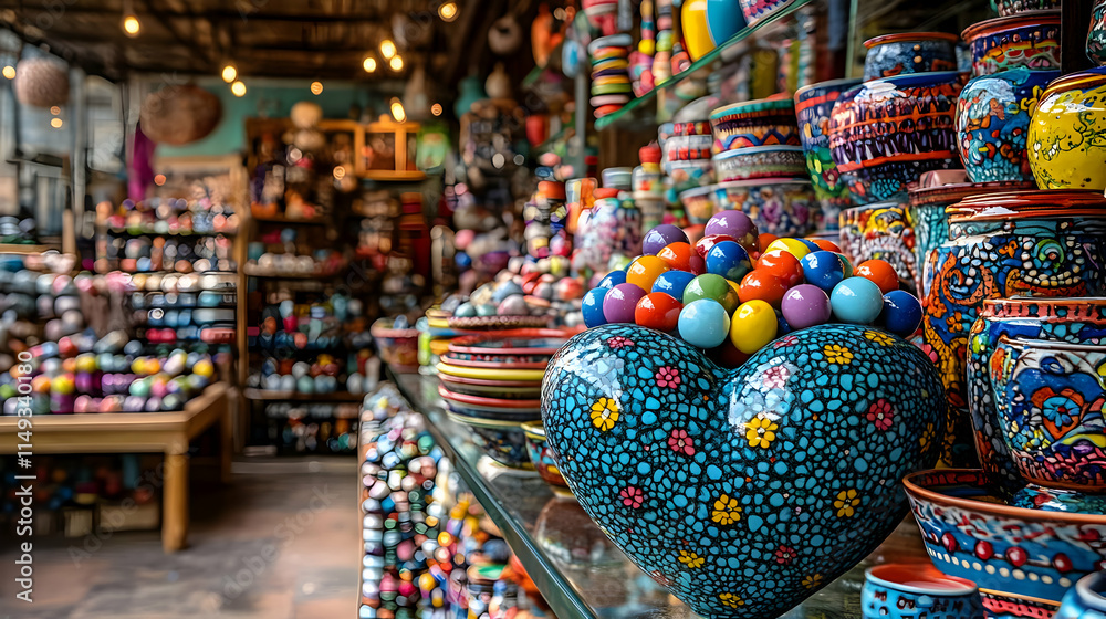 Fototapeta premium Vibrant Handcrafted Pottery Shop Illustration