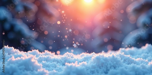 delicate snowflakes gently falling on a colorful winter scene, frozen beauty, small snowflakes
