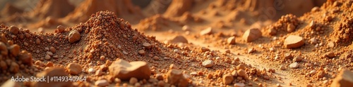 Earthy terrain with natural brown clay and sediment mixture on rocky ground, natural earth, earthy colors photo