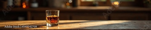 Single glass bottle of Glenmorangie whisky on a wooden table,, glenmorangie, liquor photo