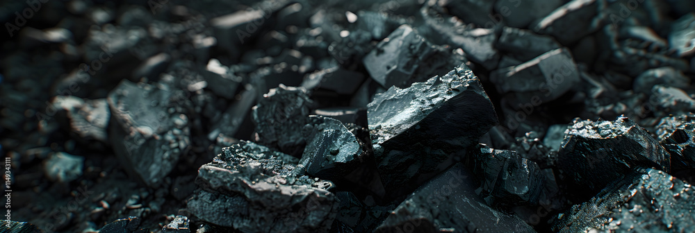 Detailed Close-up of Raw Coal Chunks with Varying Textures and Shades for Industrial Use Detailed Close-up of Raw Coal Chunks with Varying Textures and Shades for Industrial Use