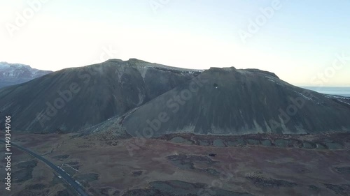 Drone aerial landscape winter view of landscapes on Kolgrafarfjördur or kolgrafarfjordur viewpoint, Iceland photo