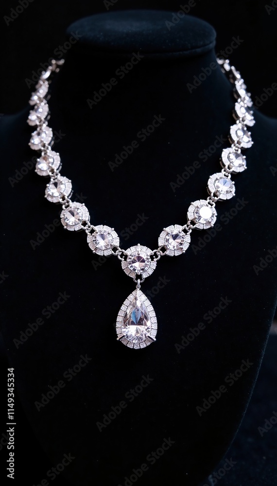 Diamond necklace cascading down a black velvet backdrop, sparkling, diamond Diamond necklace cascading down a black velvet backdrop, sparkling, diamond