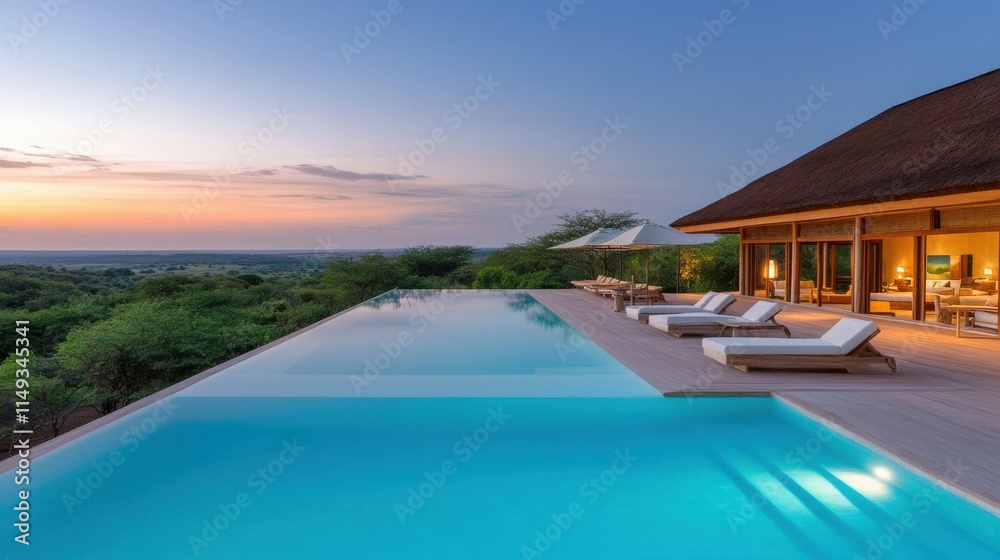 Fototapeta premium A large pool with a house in the background