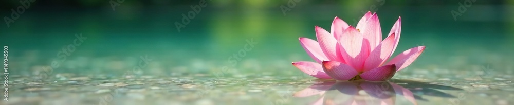 elegant lotus flower blooming in the shallow water of a freshwater lake on a white sandy beach, relaxing, bloom elegant lotus flower blooming in the shallow water of a freshwater lake on a white sandy beach, relaxing, bloom