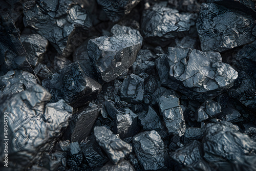 Detailed Close-up of Raw Coal Chunks with Varying Textures and Shades for Industrial Use