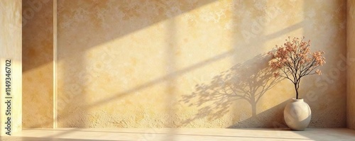 Plaster wall with natural texture and earthy tone, warm lighting, plasterwall, softfocus, homedecor photo