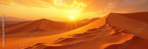 The warm glow of sunset casts an abstract flow of ochre and tawny colors across the sandy dunes, golden hues, tawny photo