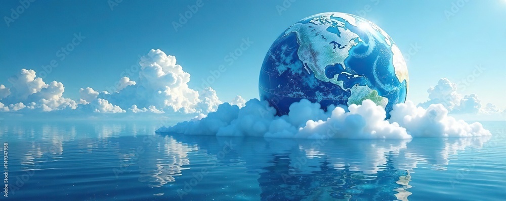 Obraz premium Water and clouds forming on the surface of a globe, blue, water