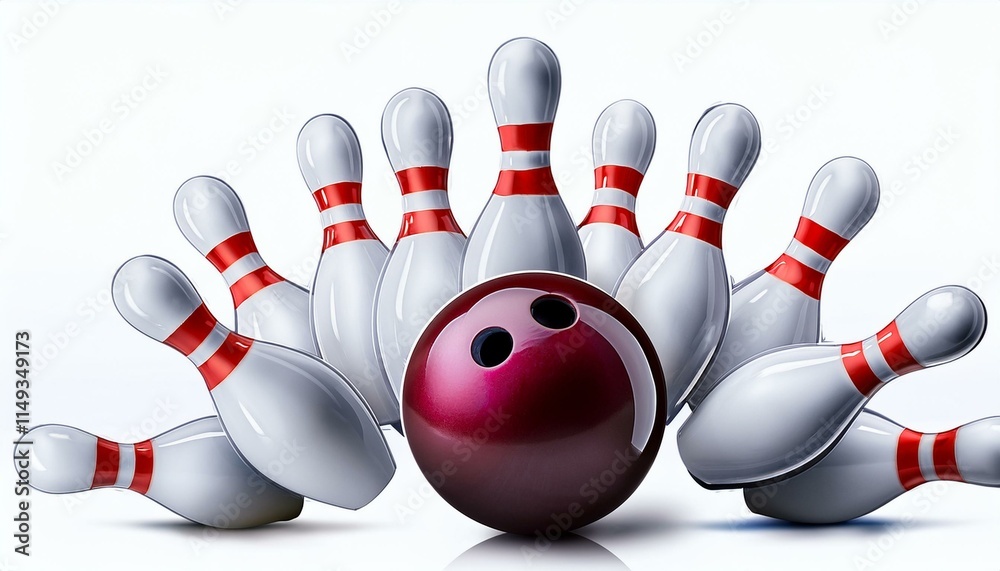 Bowling ball hitting pins - Striking down pins with a bowling ball isolated on white background Bowling ball hitting pins - Striking down pins with a bowling ball isolated on white background