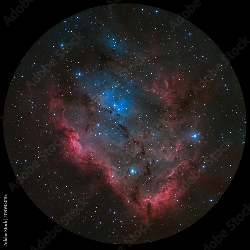 Celestial Nebula A Cosmic Dance of Red and Blue Hues photo