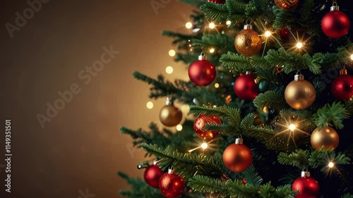 Decorating a Christmas tree with festive ornaments and lights for the holiday season
