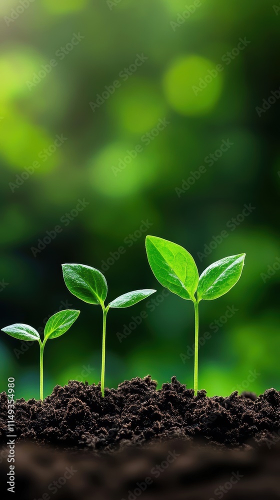 Naklejka premium A serene image showcasing young sprouts emerging from rich soil, symbolizing renewal and potential in nature.