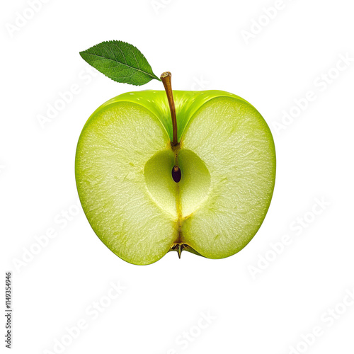 Freshly Cut Green Apple Halved to Showcase its Juicy Interior and Vibrant Color, Ideal for Health and Nutrition Related Themes in Food Photography photo