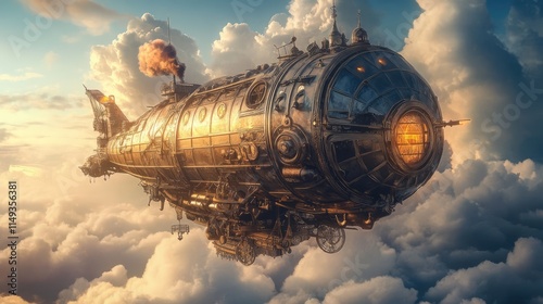 steampunk airship in the sky