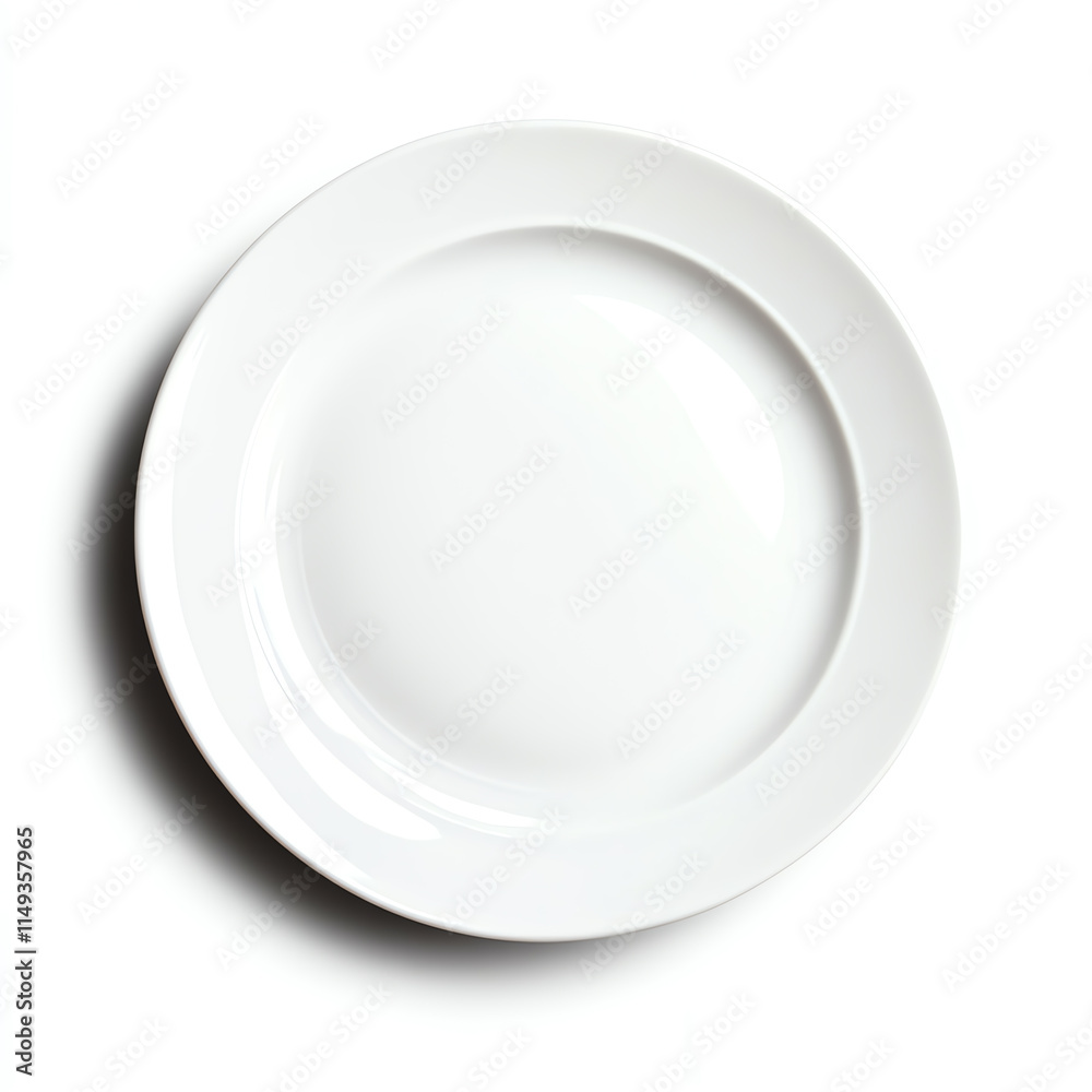 A simple, elegant white plate isolated on a bright background. A simple, elegant white plate isolated on a bright background.