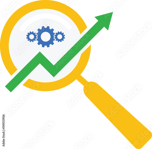 Magnifying glass with gears for SEO optimization