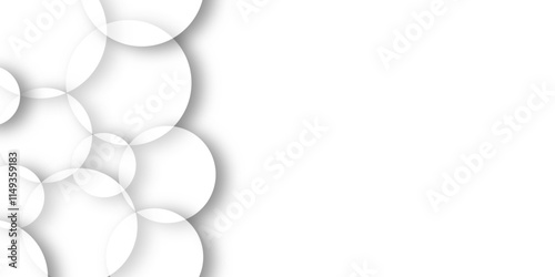 Abstract white bubble pattern with blank or transparent layers geometric circle shape with shadow in white background. Random shifted background which is use as wallpaper banner, pattern, poster.