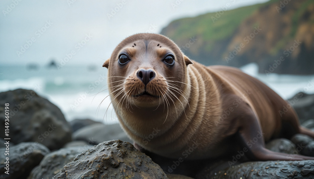Obraz premium navy seal inquisitive expression, showcasing the unique characteristics and behaviors of marine mammals.