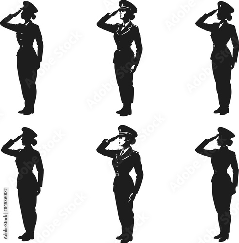 silhouette of a soldier woman salute vector set
