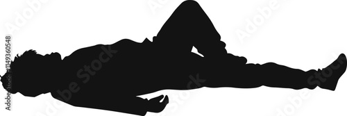 Homeless man sleeping on street in park vector silhouette