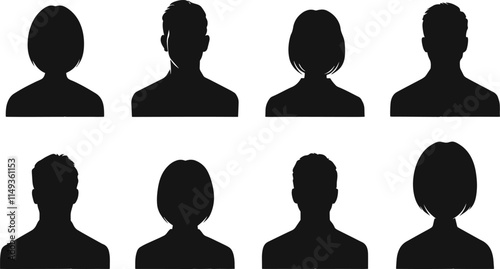 Male and female head silhouettes avatar, profile icons. Vector illustration 