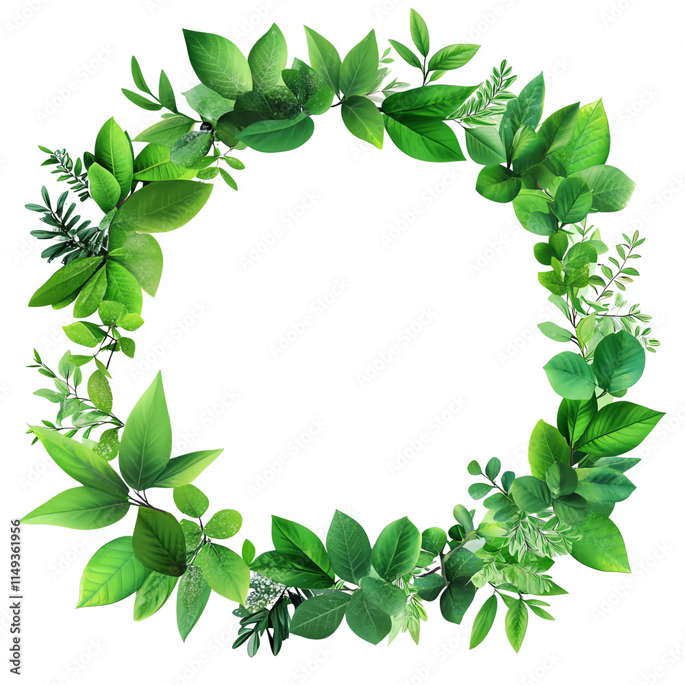 Fototapeta premium A vibrant green wreath made of various leaves, perfect for nature-themed designs.