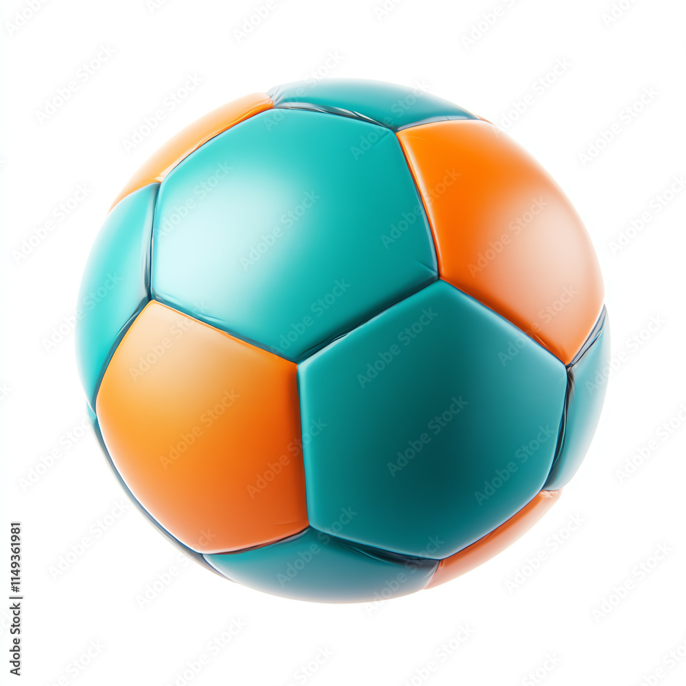 A vibrant, modern soccer ball featuring a blend of teal and orange colors.
