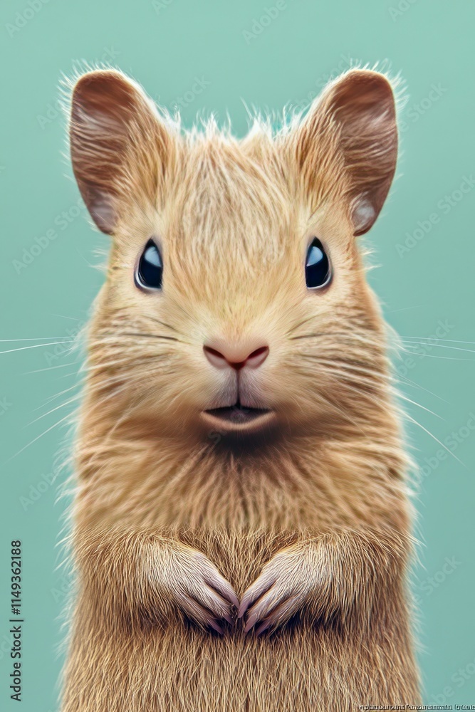 A cute, cartoonish hamster with expressive eyes and fur, standing upright against a soft background. A cute, cartoonish hamster with expressive eyes and fur, standing upright against a soft background.