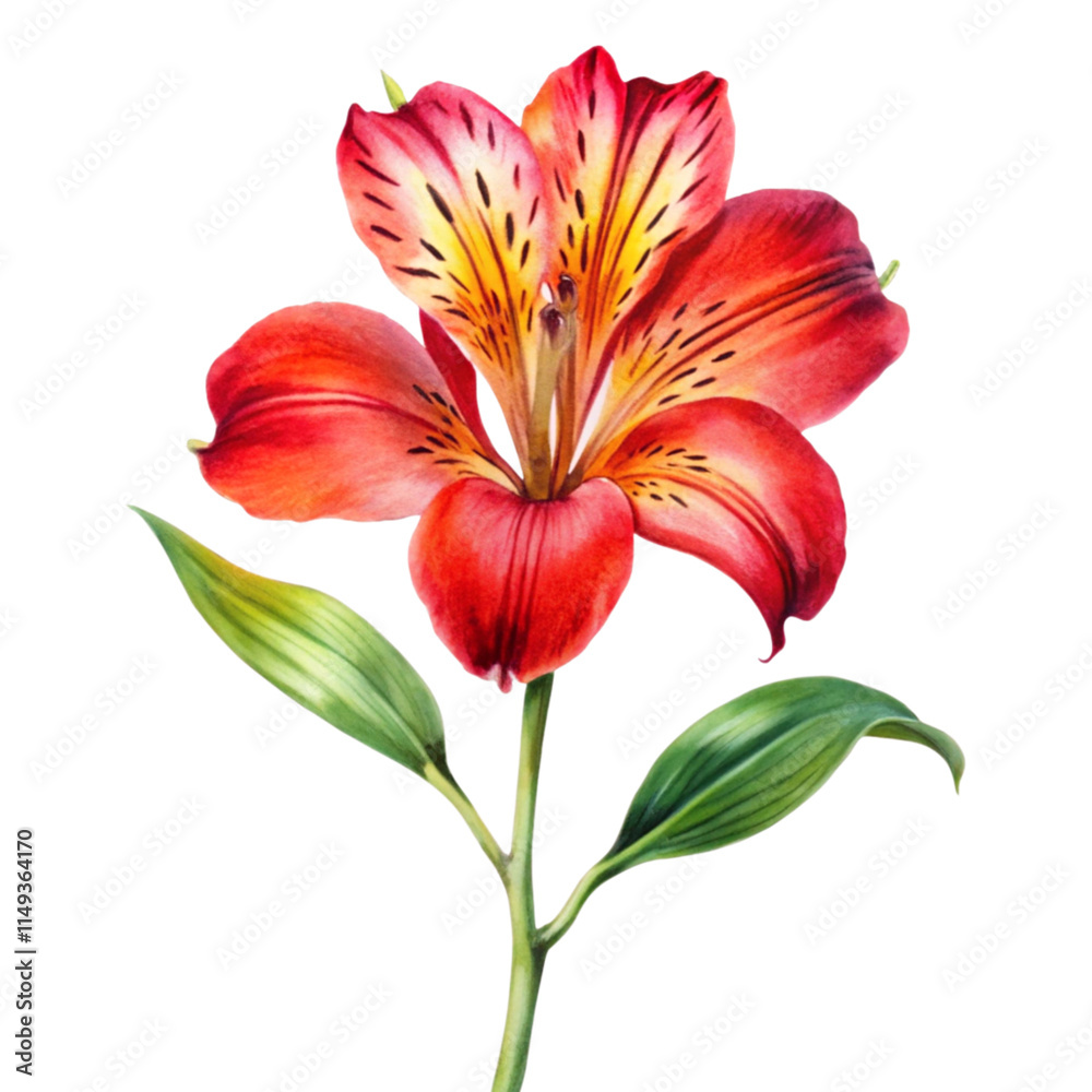 Fototapeta premium botanica watercolor illustration red alstroemeri isolated on transparent background 