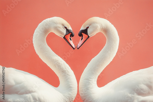 
Two white swans in a loving pose, their necks forming a heart shape