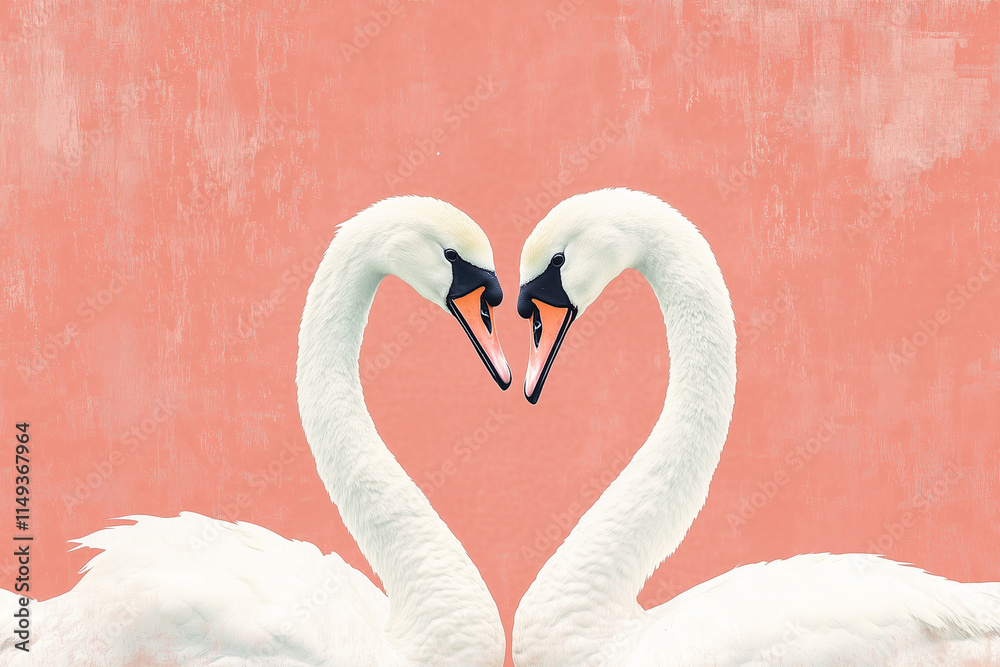 Fototapeta premium Two white swans in a loving pose, their necks forming a heart shape