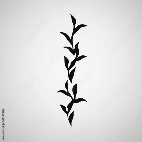 Elegant Black Silhouette of a Vertical Plant Branch