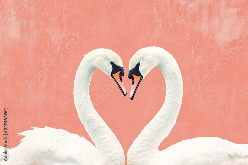 
Two white swans in a loving pose, their necks forming a heart shape