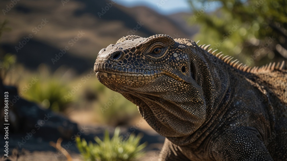 Fototapeta premium Close-up portrait of a Galapagos land iguana.