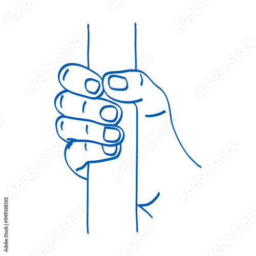 Hand holds a stick. Doodle vector illustration. Index, middle, ring, little fingers and thumb