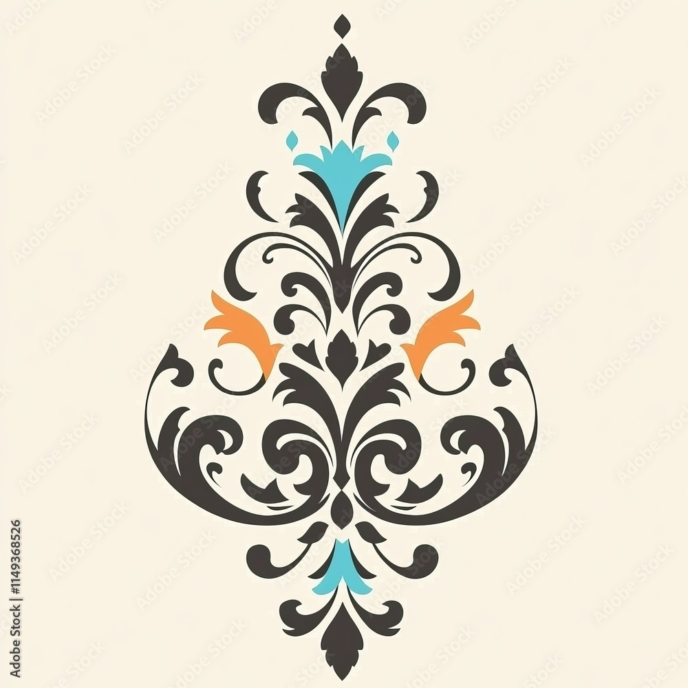 Elegant Damask Ornament Design in Teal and Orange