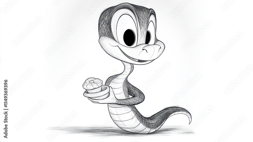 Fototapeta premium Happy Cobra with Snack - Children's Coloring Book Page