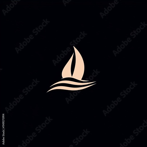 Elegant Sailboat Logo Design on Water Waves Abstract Art