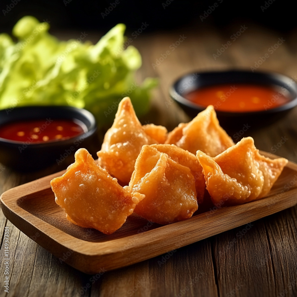 Delicious Wonton on a multicolored background Delicious Wonton on a multicolored background