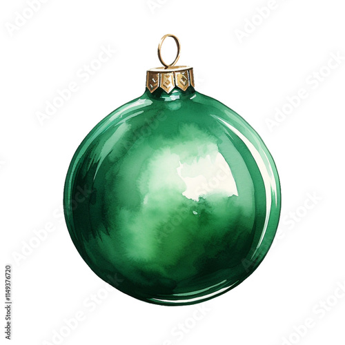 Emerald Green Christmas Ornament. Watercolor Style Christmas Decoration.