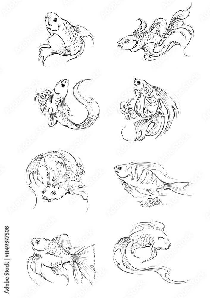 set of hand drawn fish set of hand drawn fish
