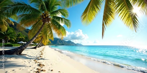 Palm trees on a beautiful beach in Puzol Valencia, resort, tropical photo