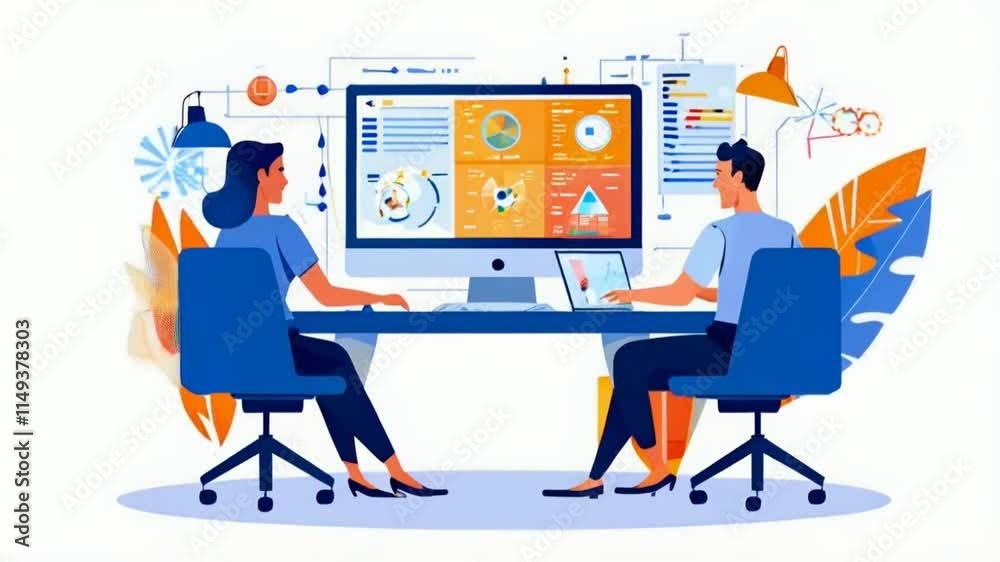 Teamwork in a Modern Office with Advanced Technology Teamwork in a Modern Office with Advanced Technology