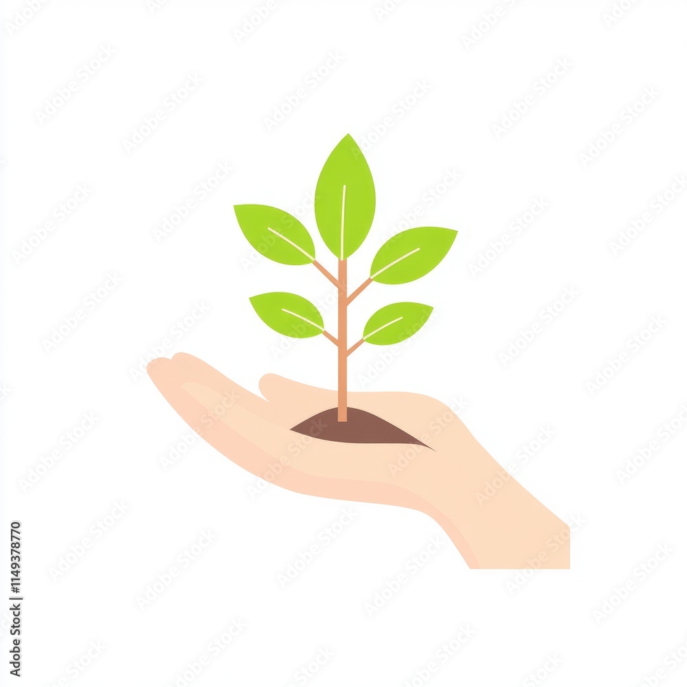 Hand Protecting Young Sprout, Symbol of Growth and Care Hand Protecting Young Sprout, Symbol of Growth and Care