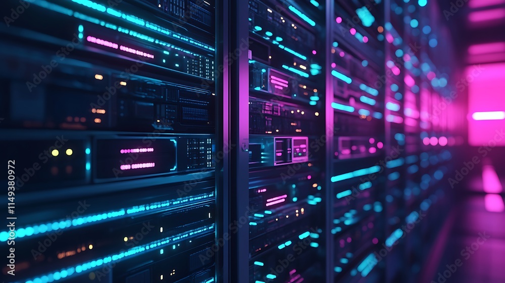 Fototapeta premium Illuminated Server Racks In A Modern Data Center