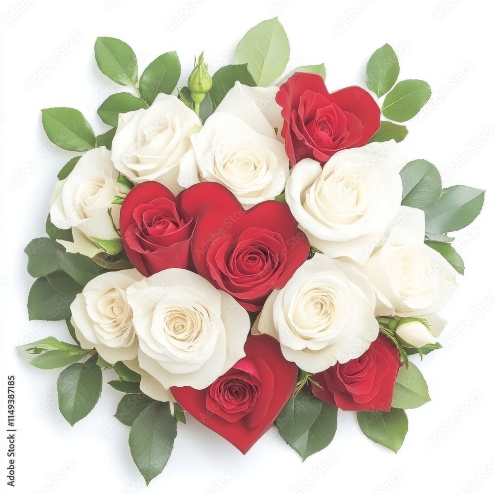 Obraz premium Romantic Bouquet of Roses and Heart Shaped Red Roses