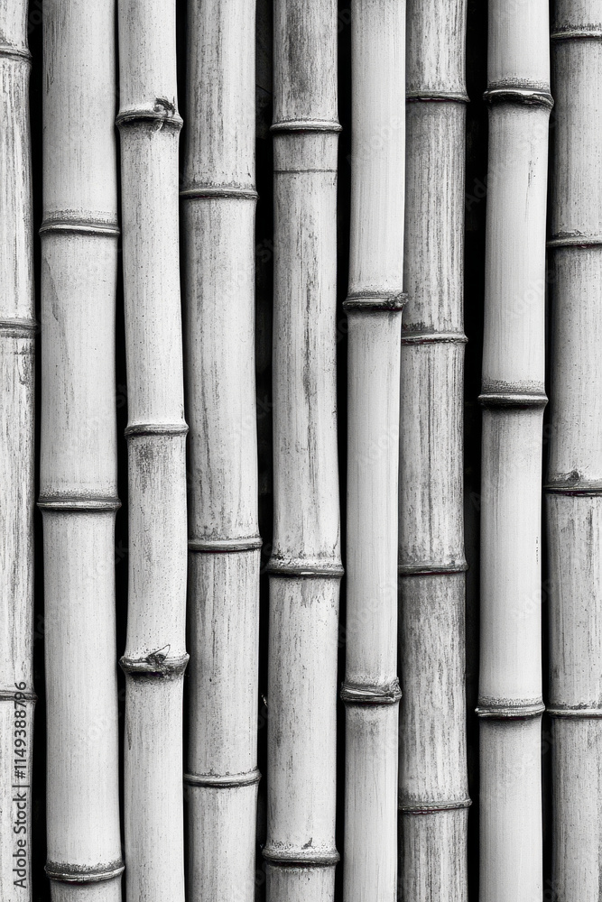 Black and white close-up of vertical bamboo stalks, showcasing natural texture and pattern with a serene and minimalist aesthetic. Black and white close-up of vertical bamboo stalks, showcasing natural texture and pattern with a serene and minimalist aesthetic.