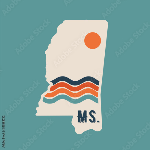 Mississippi River Line with Retro Color 